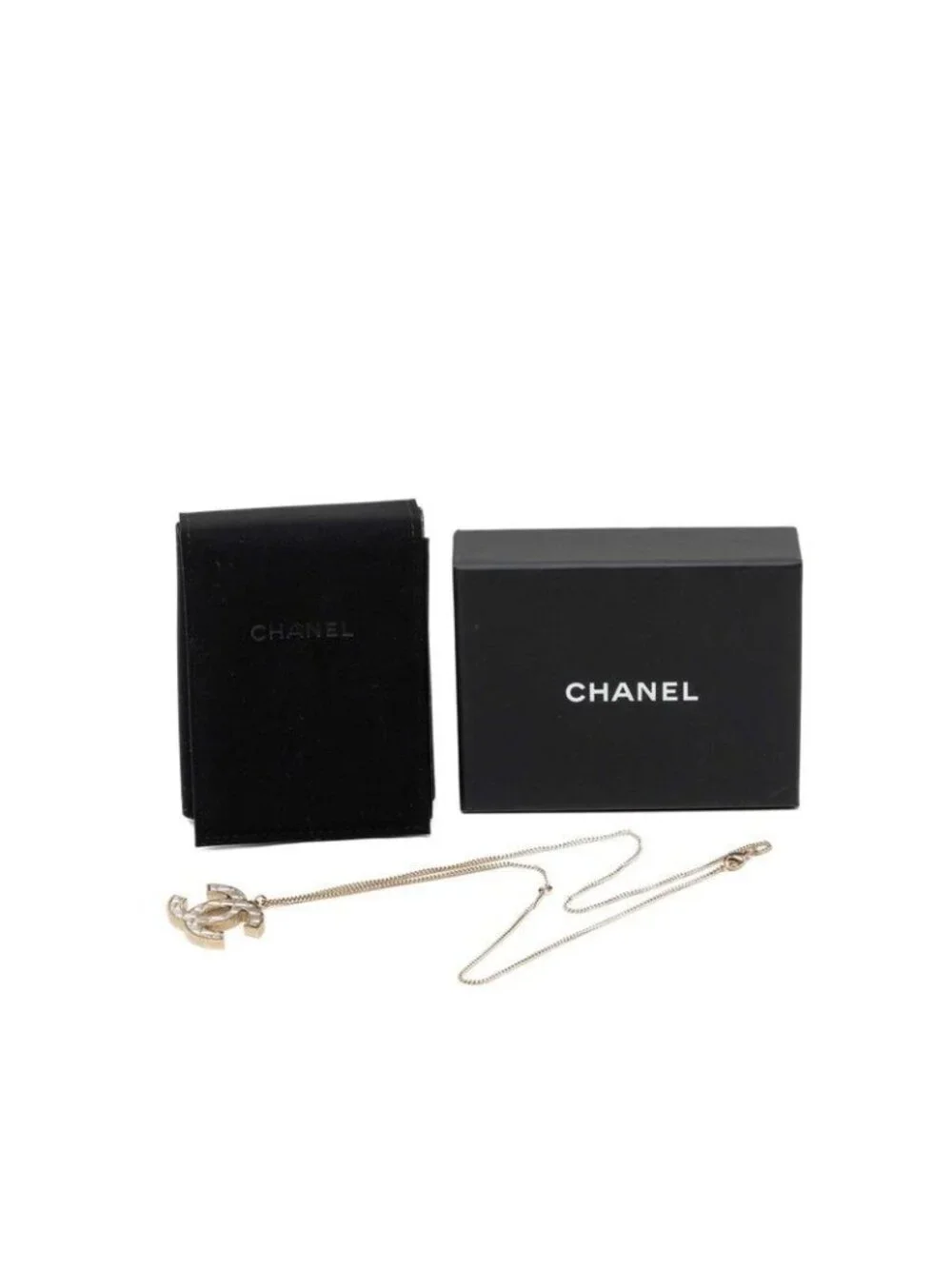 Chanel CC Logo Quilted Necklace Gold White Plated
